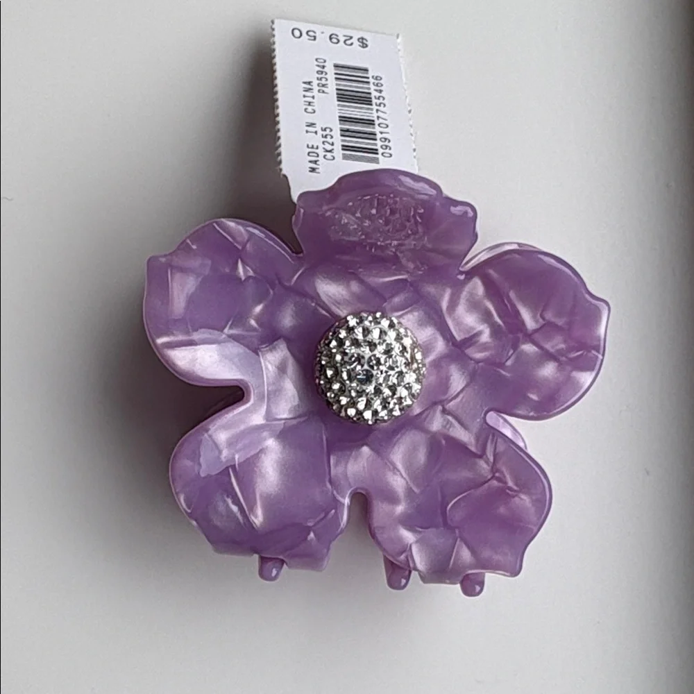 NWT J. Crew Lilac Embellished Flower Hair Claw Clip